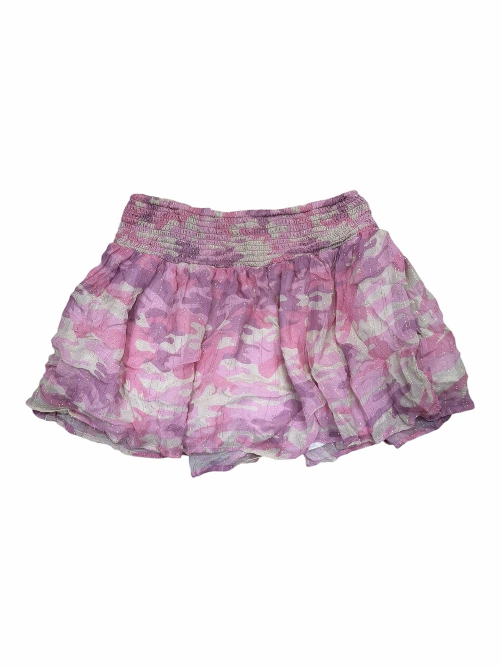 Muche & Muchette Women’s Pink Camouflage Ruffle Mini Skirt OS